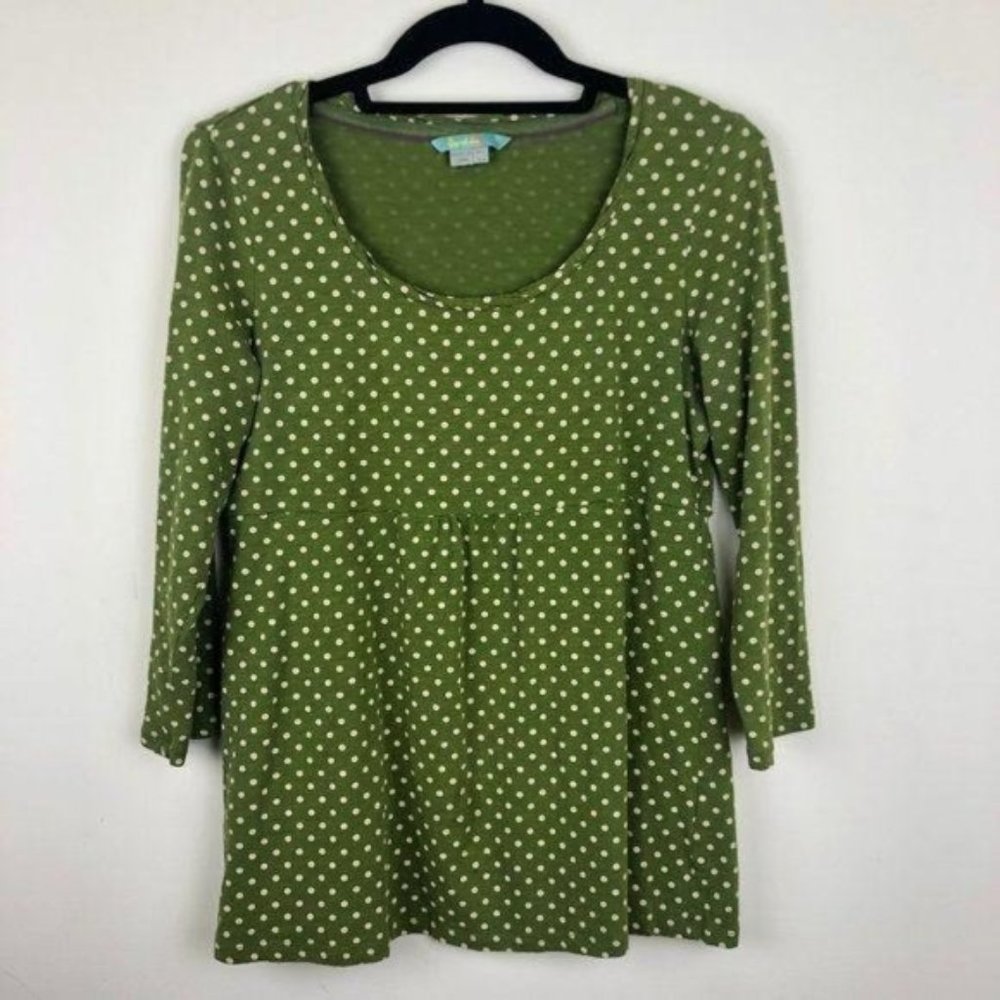 Boden Polka Dot Green 3/4 Sleeve Top Shirt
